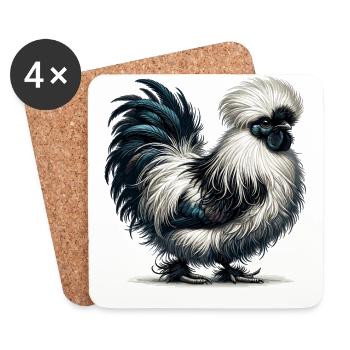 Silkie Poulet Silkie Oiseau Silkies Poulets moelleux - Dessous de verre (lot de 4) - blanc - Devant