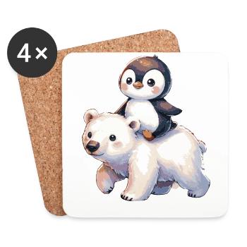 Pingouin mignon et ours polaire cadeau - Dessous de verre (lot de 4) - blanc - Devant