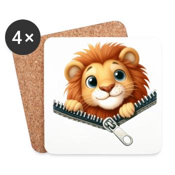 Lion with zipper - Coasters (set of 4) - white - Front