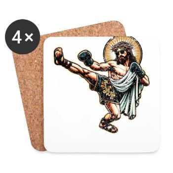 Drôle Muay Thai Jésus Kickboxing Christian Cadeau - Dessous de verre (lot de 4) - blanc - Devant