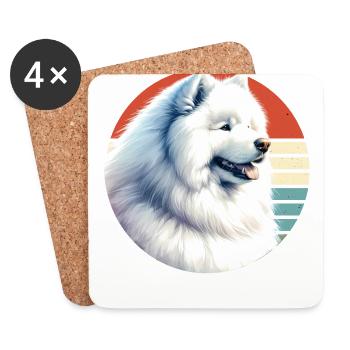 Samojeden Hund Geschenke Niedlicher Samojeden Hund Grafik - Untersetzer (4er-Set) - Weiß - Vorne