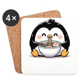 Pingouin aux nouilles ramen kawaii pingouin - Dessous de verre (lot de 4) - blanc - Devant
