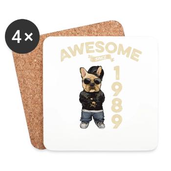 1989 Anniversaire Génial depuis Cool Dog - Dessous de verre (lot de 4) - blanc - Devant