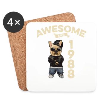 1988 Birthday Awesome since Cool Dog - Coasters (set of 4) - white - Front