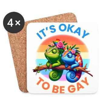 Design de la fierté « It’s okay to be gay », caméléons - Dessous de verre (lot de 4) - blanc - Devant
