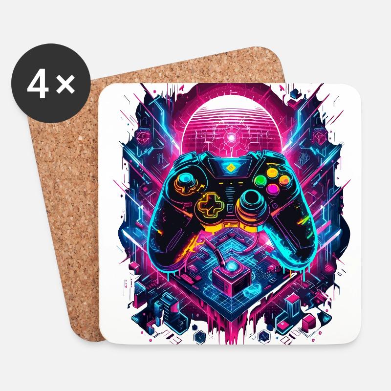 Vibrant Cyberpunk Gaming Controller Grafik - Untersetzer (4er-Set) - Weiß