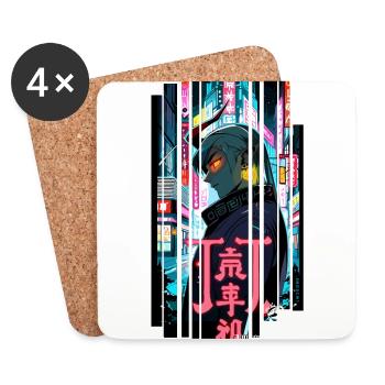 Ver.1 - Man Geometric Ninja Gaming Oni Symbol - Untersetzer (4er-Set) - Weiß - Vorne