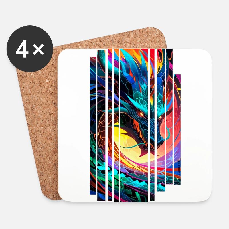 Bunter japanischer geometrischer Drache - Untersetzer (4er-Set) - Weiß
