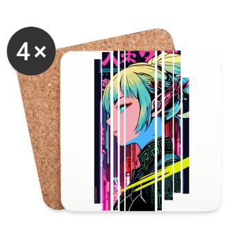 Cyberpunk Frau Geometrisch Rosa Blau Japan - Untersetzer (4er-Set) - Weiß - Vorne