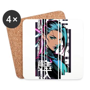 Frau cyberpunk Geometrischer Manga rosa blau japan - Untersetzer (4er-Set) - Weiß - Vorne