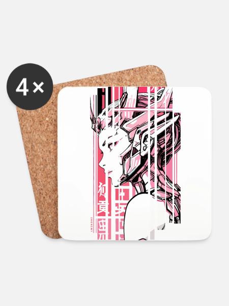Frau cyberpunk rosa geometrisch japan - Untersetzer (4er-Set) - Weiß