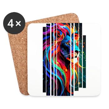 Multicolored Geometric Lion - Coasters (set of 4) - white - Front