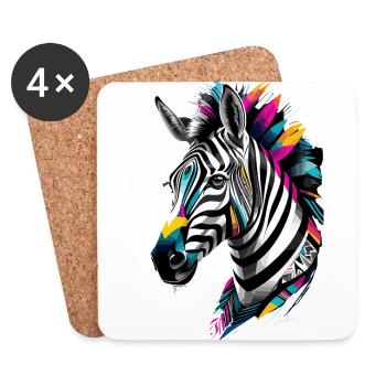 zèbre géométrique tribal multicolore - Dessous de verre (lot de 4) - blanc - Devant