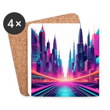 Neon Futuristic Cityscape – Sci-Fi Cyberpunk Art - Coasters (set of 4) - white - Front