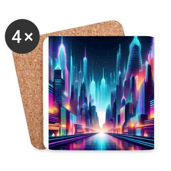 Futuristic Neon Cityscape – Vibrant Cyberpunk Art - Coasters (set of 4) - white - Front