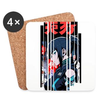 Ver.1 - Cyborg Japan bleu kanji - Dessous de verre (lot de 4) - blanc - Devant