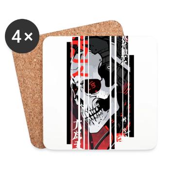 Cyborg black kanji skull - Coasters (set of 4) - white - Front