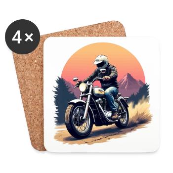Motorrad. Biker im Retrolook. - Untersetzer (4er-Set) - Weiß - Vorne