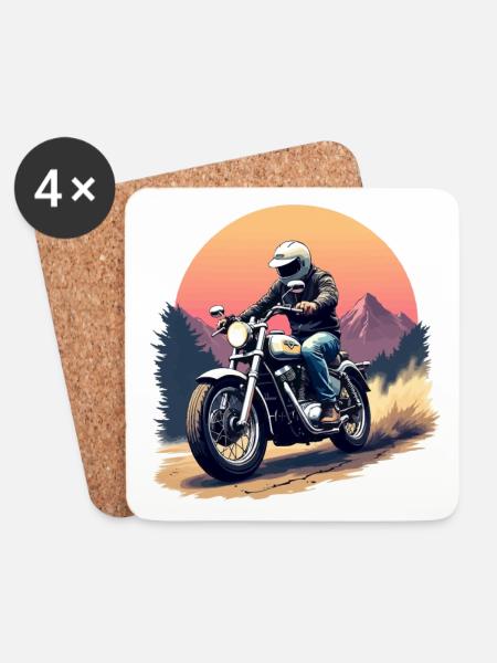 Motorcycle. Bikers in retro look. - Coasters (set of 4) - white