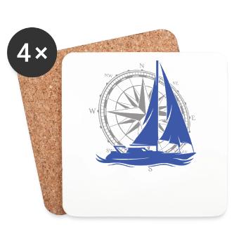 Voilier d’époque avec boussole – Maritime - Dessous de verre (lot de 4) - blanc - Devant