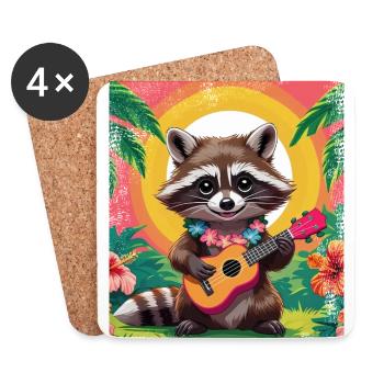 Waschbär mit Ukulele - Untersetzer (4er-Set) - Weiß - Vorne