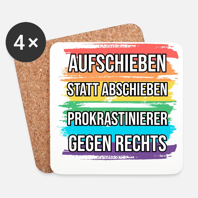 Prokrastinierer gegen Rechts - Untersetzer (4er-Set) - Weiß