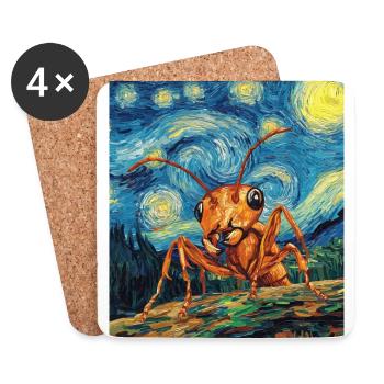Fourmi nuit étoilée style van gogh - Dessous de verre (lot de 4) - blanc - Devant