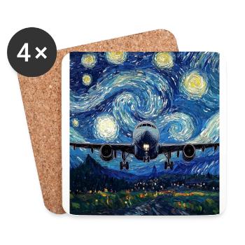 Flugzeug starry night van gogh style - Untersetzer (4er-Set) - Weiß - Vorne