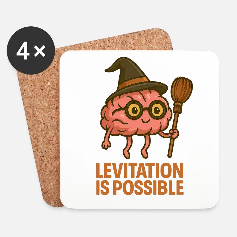 Spell Brain with Witch Hat – Levitation Possible - Coasters (set of 4) - white