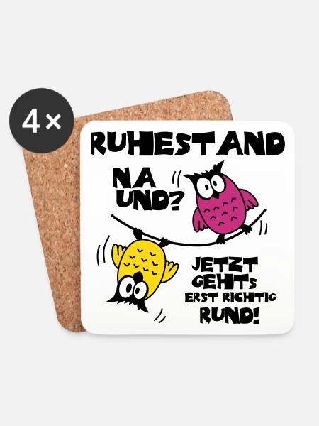 Eulen Ruhestand - na und? - Untersetzer (4er-Set) - Weiß