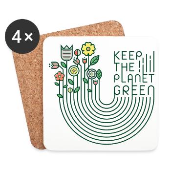 Fleurs et lettrage (garder le vert, minimal) - Dessous de verre (lot de 4) - blanc - Devant