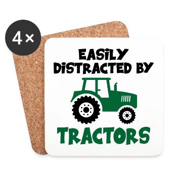 Easily Distracted By Tractors Funny Farmer - Coasters (set of 4) - white - Front