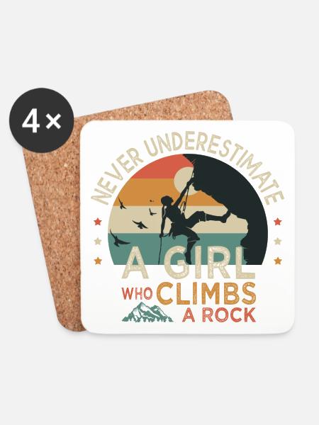 a girl who climbs a rock climb climbing - Coasters (set of 4) - white