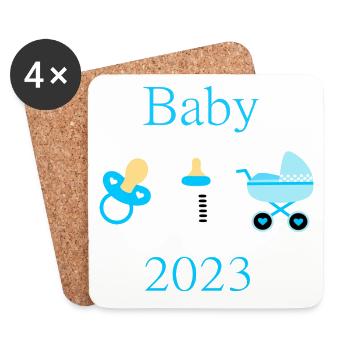 Baby 2023 Geburt Junge Vorlage personalisierbar - Untersetzer (4er-Set) - Weiß - Vorne