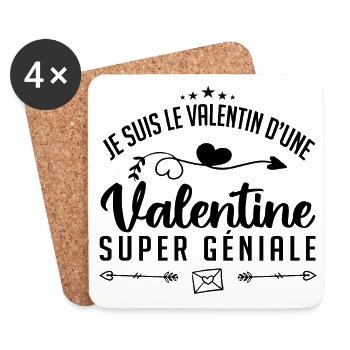 je suis le valentin d'une valentine super génial - Dessous de verre (lot de 4) - blanc - Devant