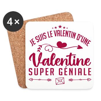 je suis le valentine d'une valentine super génial - Dessous de verre (lot de 4) - blanc - Devant