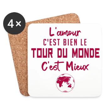 l'amour c'est bien le tour du monde c'est mieux - Dessous de verre (lot de 4) - blanc - Devant