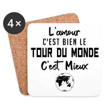 l'amour c'est bien le tour du monde c'est mieux - Dessous de verre (lot de 4) - blanc - Devant