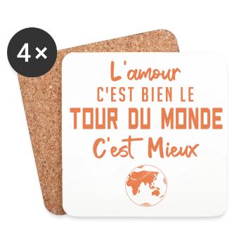l'amour c'est bien le tour du monde c'est mieux - Dessous de verre (lot de 4) - blanc - Devant