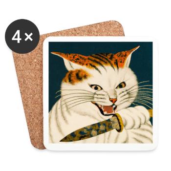 Catana - Japanese Ukiyo-E Style Painting - Coasters (set of 4) - white - Front