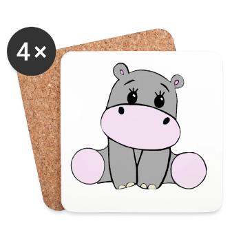 Nilpferd Baby – Kinder Motiv, Comic Stil - Untersetzer (4er-Set) - Weiß - Vorne