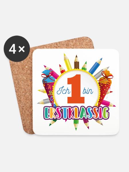 Emblem Erstklassig mit Buntstiften und Schultüten - Untersetzer (4er-Set) - Weiß