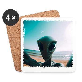 Alien Beach Selfie - Untersetzer (4er-Set) - Weiß - Vorne