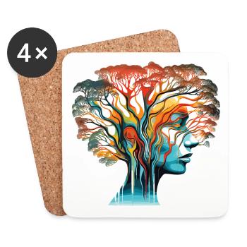 Optische Täuschung Kopf-Baum - Untersetzer (4er-Set) - Weiß - Vorne