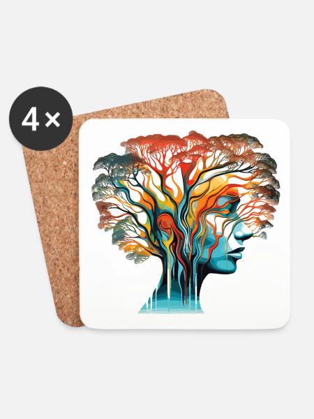 Optische Täuschung Kopf-Baum - Untersetzer (4er-Set) - Weiß