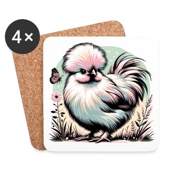 Silkie Chicken Fluffy Poulet Soyeux - Dessous de verre (lot de 4) - blanc - Devant