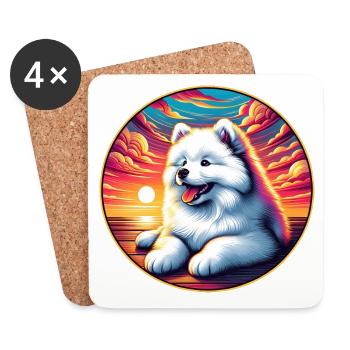 Samojeden Hund Geschenke Niedlicher Samojeden Hund Grafik - Untersetzer (4er-Set) - Weiß - Vorne