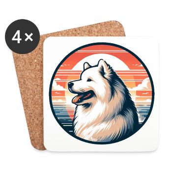 Samojeden Hund Geschenke Niedlicher Samojeden Hund Grafik - Untersetzer (4er-Set) - Weiß - Vorne