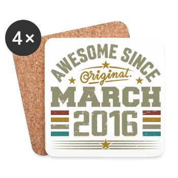 Mars 2016 Anniversaire Idée Cadeau Vintage 2016 - Dessous de verre (lot de 4) - blanc - Devant