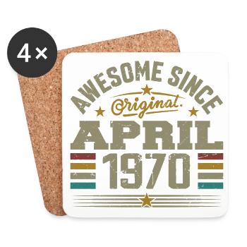 April 1970 Birthday Vintage 1970's Gift Idea - Coasters (set of 4) - white - Front